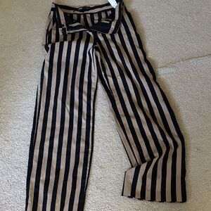 Zara Black and Brown Striped Wide Leg Pants